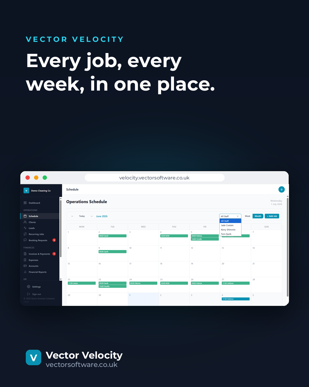 Vector Velocity — schedule and job calendar