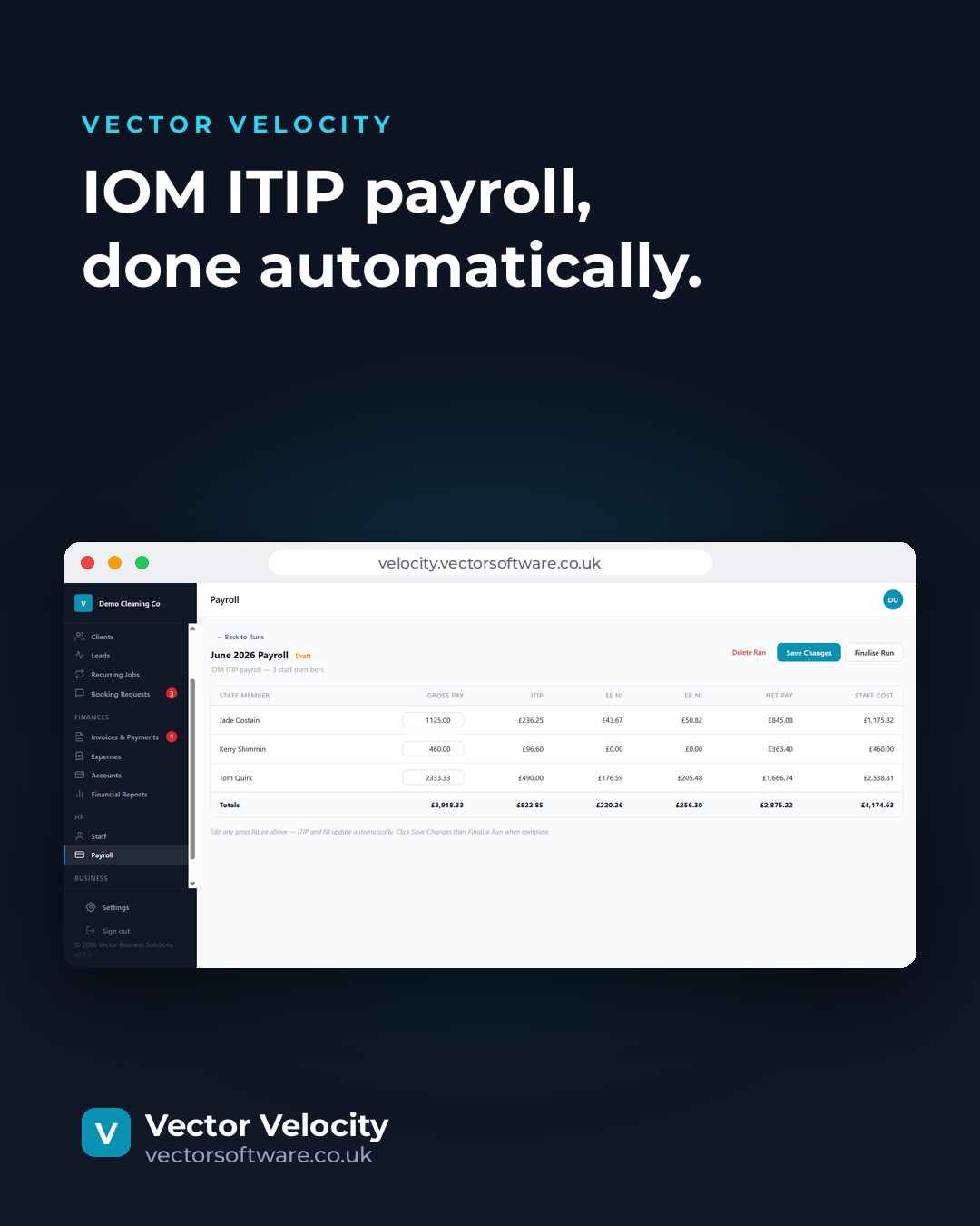 Vector Velocity — IOM ITIP payroll run