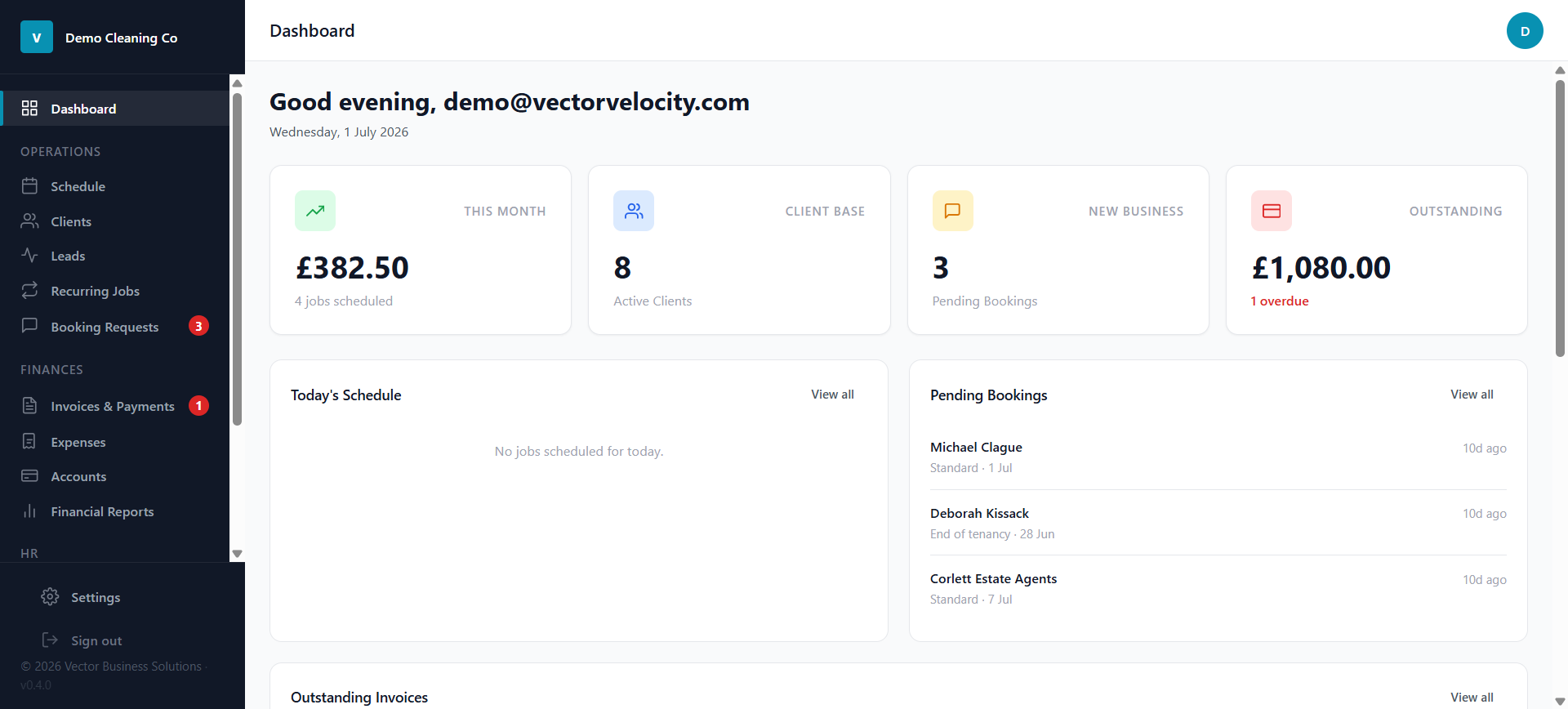 Velocity — demo of a bespoke B2B SaaS platform for the services industry