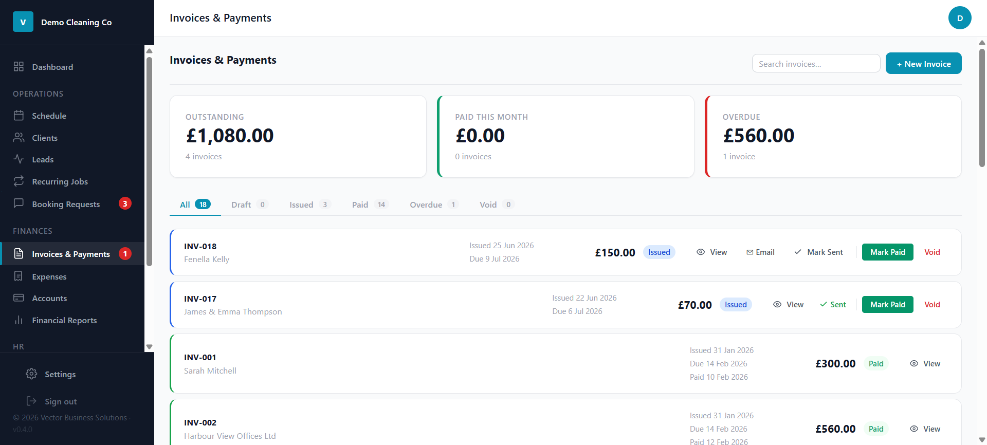 Vector Velocity — 3-click invoicing screen